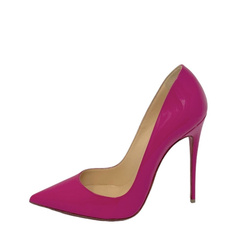Christian Louboutin Patent Leather Pointed Toe Pump in Fuchsia Pink